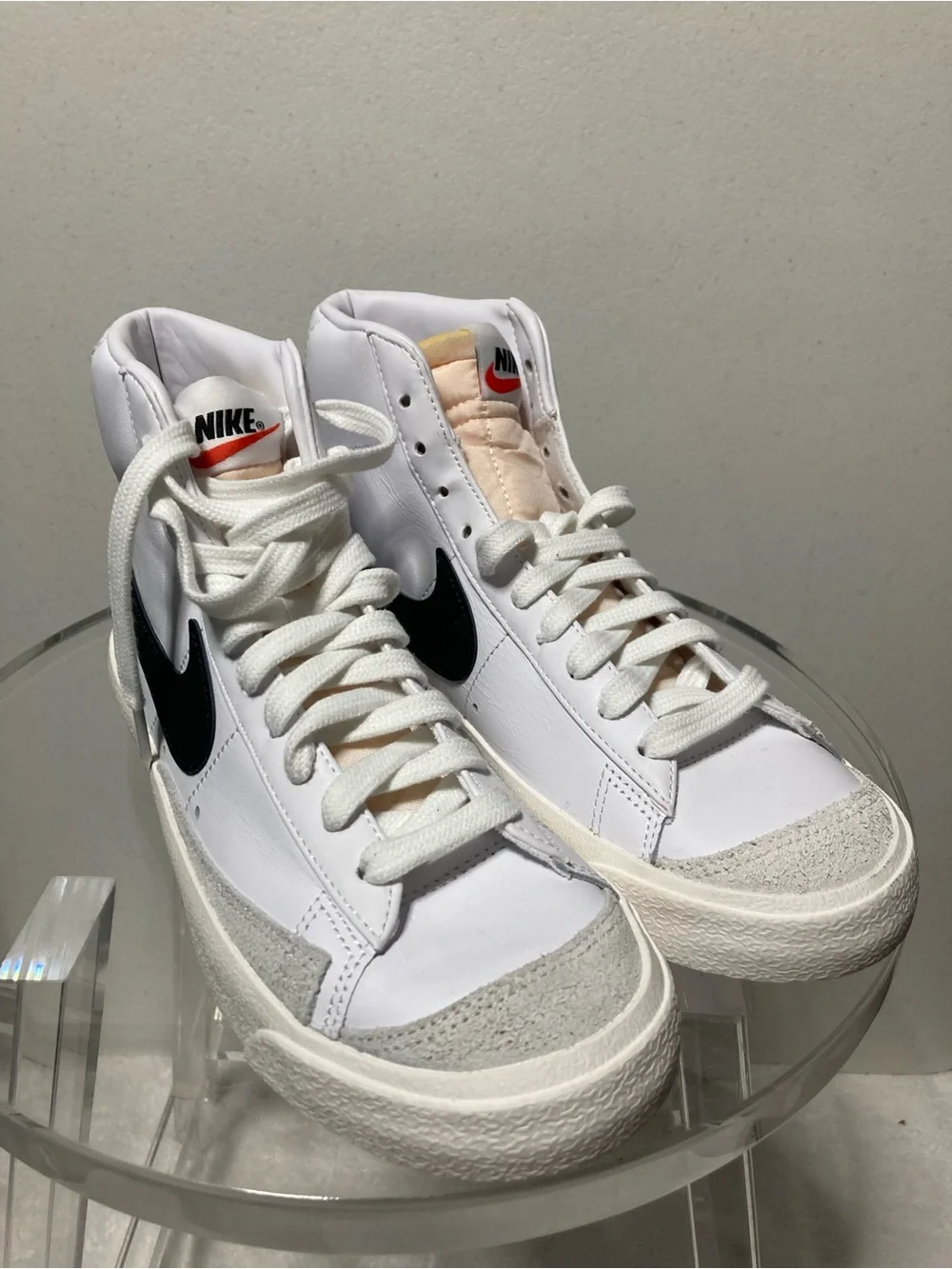 Nike White and Black High-Top Sneakers with Cream Tongue Detail